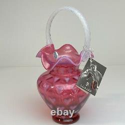 Fenton Art Glass Cranberry Opalescent Heart 10 1/2 Basket Edition Limitée