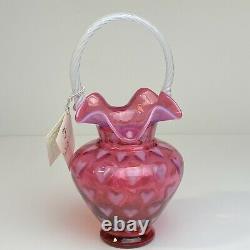 Fenton Art Glass Cranberry Opalescent Heart 10 1/2 Basket Edition Limitée