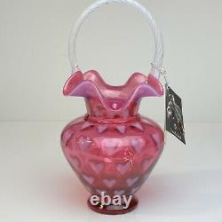 Fenton Art Glass Cranberry Opalescent Heart 10 1/2 Basket Edition Limitée