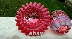 Fenton Art Glass Cranberry Opalescent Hobnail Lamp 3/pc Fairy Lamp