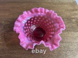 Fenton Art Glass Cranberry Opalescent Polka Dot Double Crimped Bowl 6.5