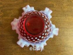 Fenton Art Glass Cranberry Opalescent Polka Dot Double Crimped Bowl 6.5