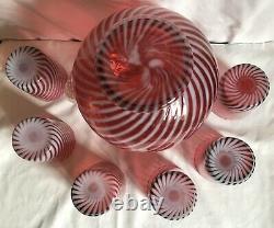 Fenton Art Glass Cranberry Opalescent Spiral Pitcher Optic Et 6 Tumblers