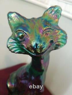 Fenton Art Glass Happy Wink Smileing Cat Pearl Iridescent Opalescent Haut