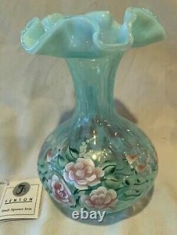 Fenton Art Glass Messenger Family Signature Series 1996 Vase Blush Rose