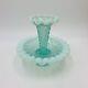Fenton Art Glass Single One Horn Mini Green Epergne Diamond & Dentelle Opalescent