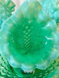 Fenton Art Glass Stunning Emerald Green Opalescent Epergne Remarkable Glows