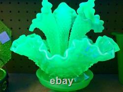 Fenton Art Glass Stunning Emerald Green Opalescent Epergne Remarkable Glows