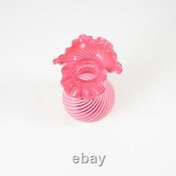 Fenton Art Glass Swirl Pattern, Cranberry Opalescent, Rim Rim Vase 6 H