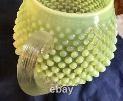 Fenton Art Glass Topaz Yellow Opalescent Hobnail Squat Pitcher & 6 Tumbles
