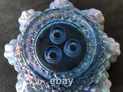Fenton Art Verre Bleu Opalescent Hobnail Iridisé Mini 3 Corne Vase Epergne