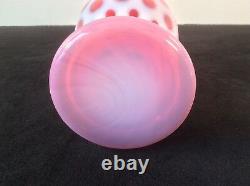 Fenton Art Verre Opalescent Cranberry Pink Coin Dot Ruffled XL Vase 8.75 MCM