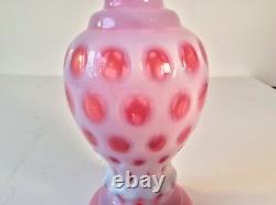 Fenton Art Verre Opalescent Cranberry Pink Coin Dot Ruffled XL Vase 8.75 MCM