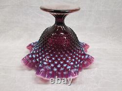 Fenton Art Verre Plum Purple Cranberry Opalescent Hobnail Cramped Compote Bowl