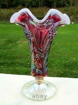 Fenton Art Verre Plume Opalescent Carnaval Verre Vase De Jonquille 7,5h Menthe