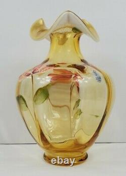 Fenton Autumn Gold Opalescent 8.75 Vase Lys De Tigre Peint À La Main Par D. Barbour