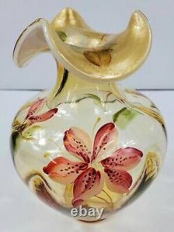 Fenton Autumn Gold Opalescent 8.75 Vase Lys De Tigre Peint À La Main Par D. Barbour