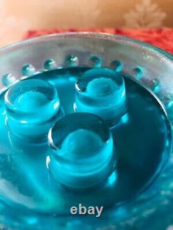 Fenton Bleu Profond/hobnail Opalescent Turquoise 3 Épergne De Corne