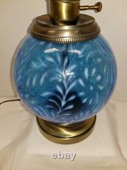 Fenton Blue Opalescent Daisy & Fern Gwtw Hurricane Parlor Banquet Lamp Rare