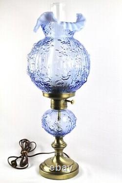 Fenton Blue Opalescent Rose Lamp 22 1/2 Grand