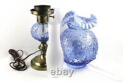 Fenton Blue Opalescent Rose Lamp 22 1/2 Grand