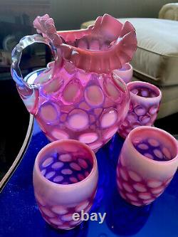 Fenton Coin Dot Opalescent Ruffled Lemonade Water Set 6 Verres & Pichet