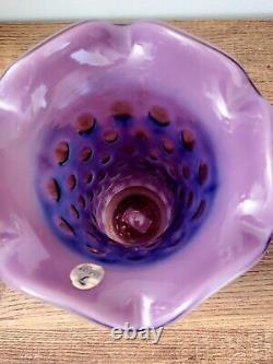 Fenton Coin Dot Thumb Print Opalescent Ruffled Plum Vase 8 Rare