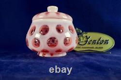 Fenton Cranberry Coin Dot Opalescent #1522 Couvert Candy Jar/dish 1947-51