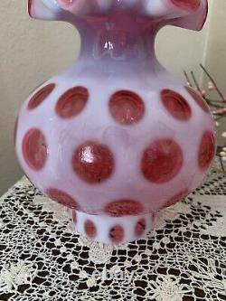 Fenton Cranberry Coin Dot Opalescent Lampe Shade 3 Fitter