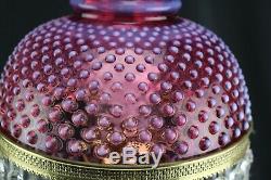 Fenton Cranberry Opalescent Cloutés Autant En Emporte Le Vent Lampe Avec Hanging Prismes