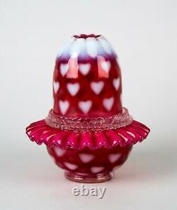 Fenton Cranberry Opalescent Hearts 3-piece Fairy Lampe Vintage Art Glass