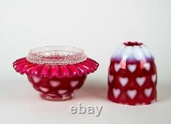 Fenton Cranberry Opalescent Hearts 3-piece Fairy Lampe Vintage Art Glass