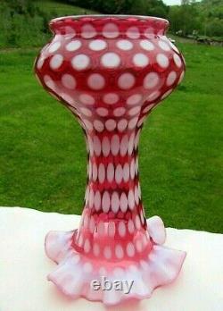 Fenton Cranberry Opalescent Polka Dot 1950's Vase 8h 1950's Rare
