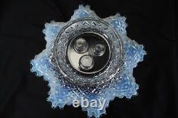 Fenton Epergne Opalescent Aqua Crest Diamond Lace 11.5 L x 12 H 3-CORNE