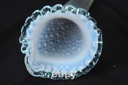 Fenton Epergne Opalescent Aqua Crest Diamond Lace 11.5 L x 12 H 3-CORNE