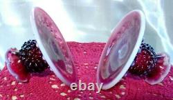 Fenton Glassvintage50splum Opalescenthobnailfruit Bowl+sticksconsole Set