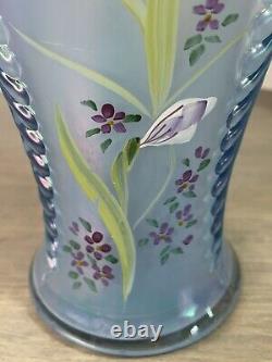 Fenton Iris Opalescent Misty Blue Satin Feather Vase Tag & Sticker 11 Signé
