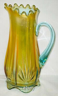 Fenton Levay Aqua Opalescent Carnivalcactus 7 Pc Pitcher-goblet Set