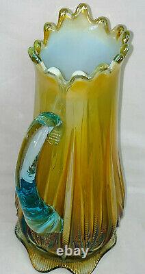 Fenton Levay Aqua Opalescent Carnivalcactus 7 Pc Pitcher-goblet Set