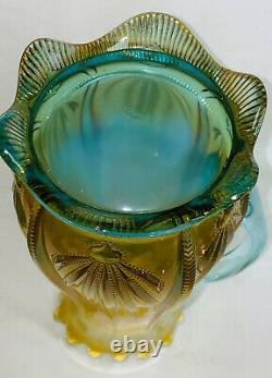 Fenton Levay Aqua Opalescent Carnivalcactus 7 Pc Pitcher-goblet Set