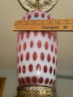 Fenton MID Century Cranberry Opalescent Coindot Hanging Swag Lamp