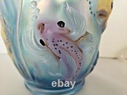 Fenton Marqué Misty Blue Glass Vase Atlantis Poisson Opalescent Iridescent Verlys