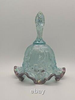 Fenton Opalescent Blue Plum Ruffle Lily Of The Valley Art Glass Bell Vintage Mnt