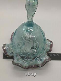 Fenton Opalescent Blue Plum Ruffle Lily Of The Valley Art Glass Bell Vintage Mnt