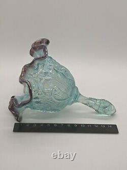 Fenton Opalescent Blue Plum Ruffle Lily Of The Valley Art Glass Bell Vintage Mnt