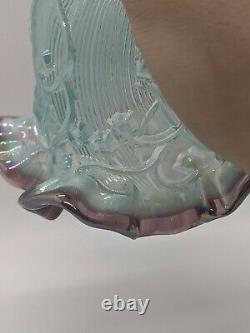 Fenton Opalescent Blue Plum Ruffle Lily Of The Valley Art Glass Bell Vintage Mnt