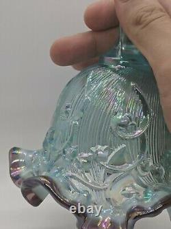 Fenton Opalescent Blue Plum Ruffle Lily Of The Valley Art Glass Bell Vintage Mnt