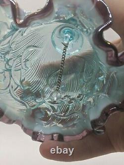 Fenton Opalescent Blue Plum Ruffle Lily Of The Valley Art Glass Bell Vintage Mnt