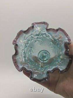 Fenton Opalescent Blue Plum Ruffle Lily Of The Valley Art Glass Bell Vintage Mnt