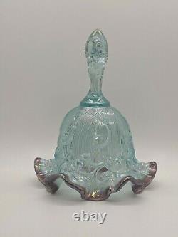 Fenton Opalescent Blue Plum Ruffle Lily Of The Valley Art Glass Bell Vintage Mnt